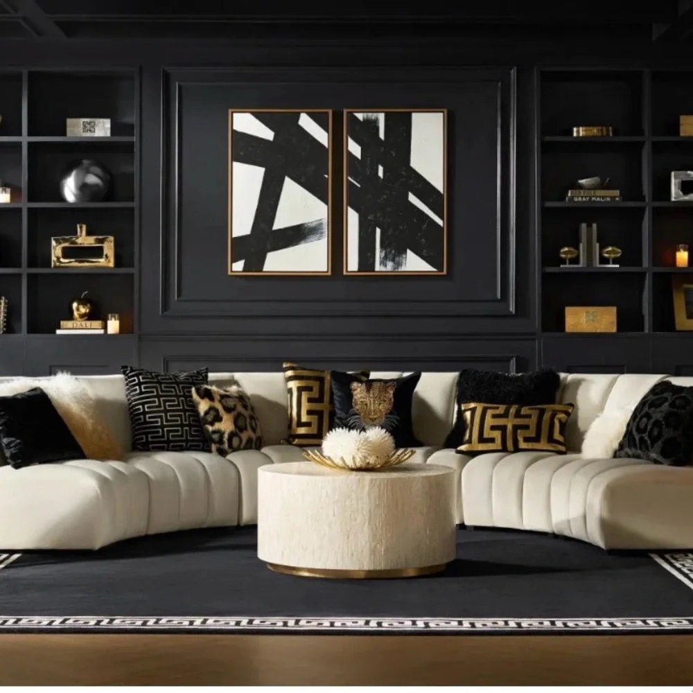 West Elm Black Faux Fur Pillow